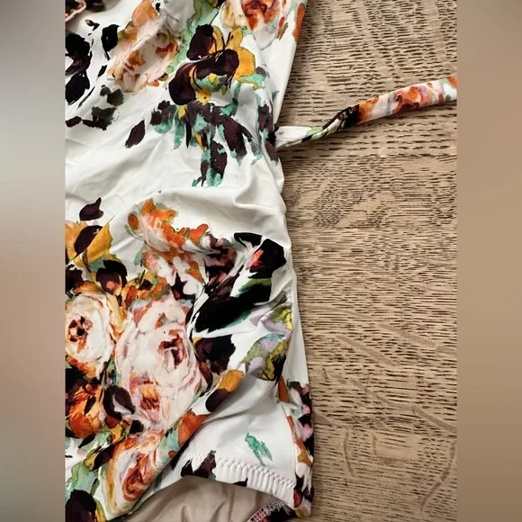 Anthropologie Allihop Ruffle Floral Halter Ruching Tie Waist One-Piece Swimsuit - Picture 7 of 13